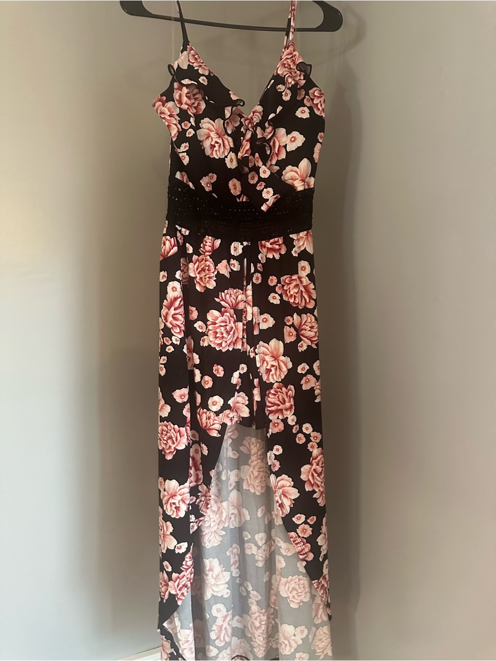 No Boundaries Black Maxi Dress with Pink Floral Print